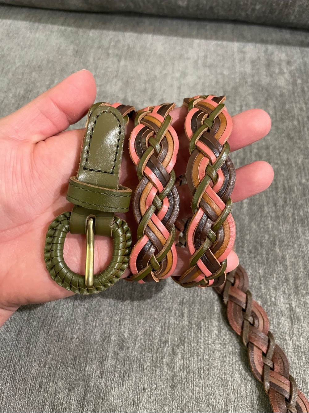 Vintage 90s Brown Olive Green Pink Braided Belt - Women's Size Large